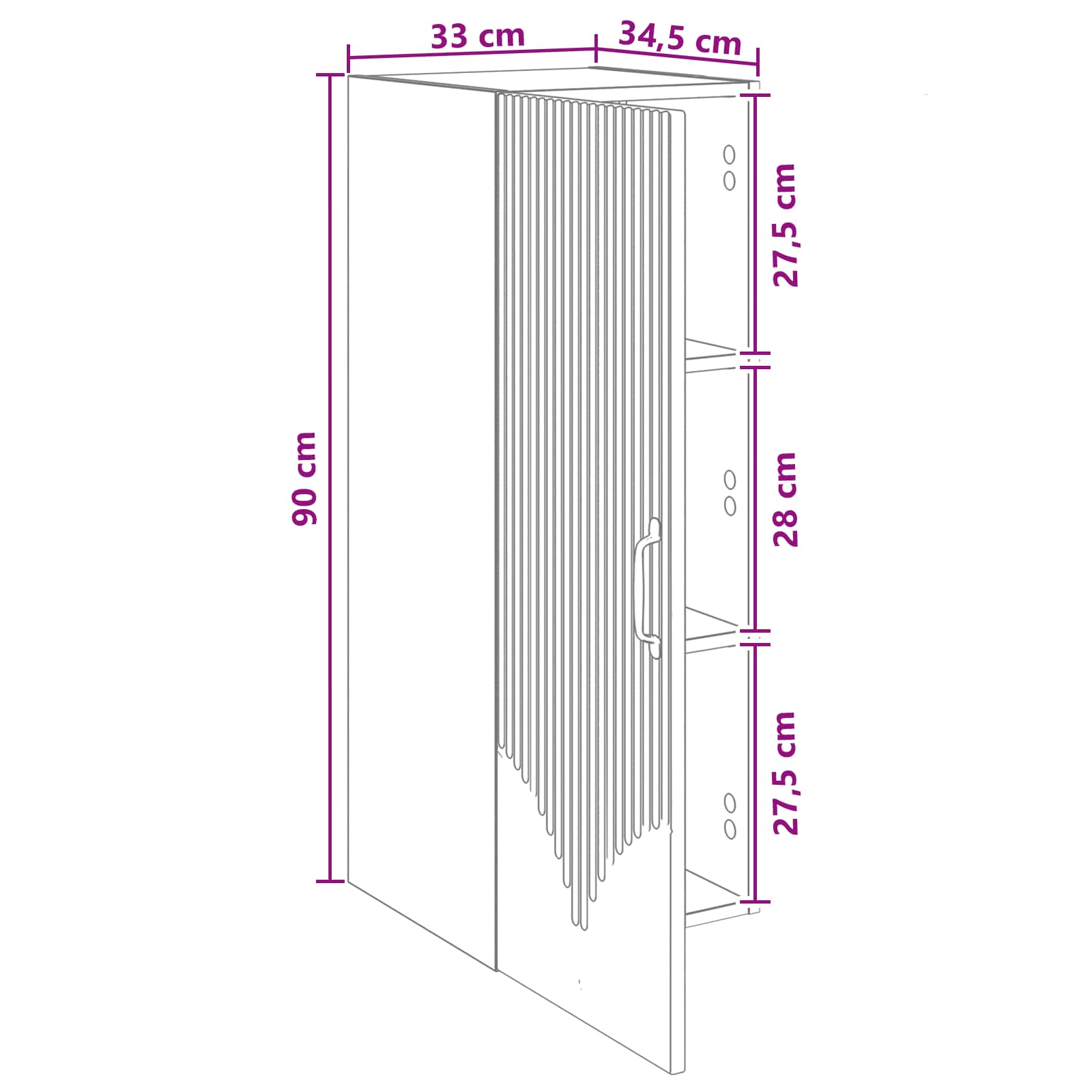 Armario de pared Blanco Brillante 33 x 34,5 x 90 cm