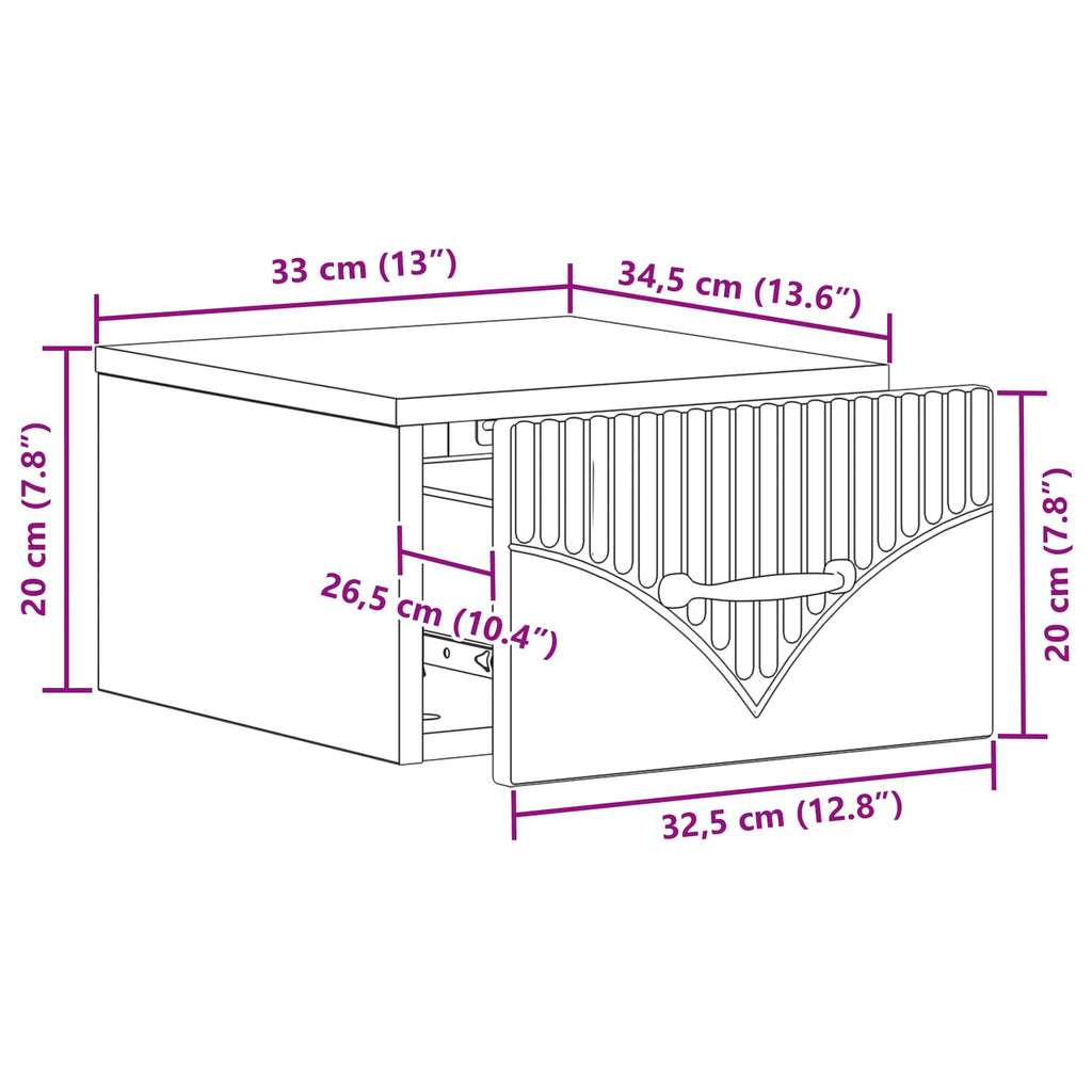 Mesita de Noche de Pared 2 pcs Brillante 34,5 x 33 x 20 cm