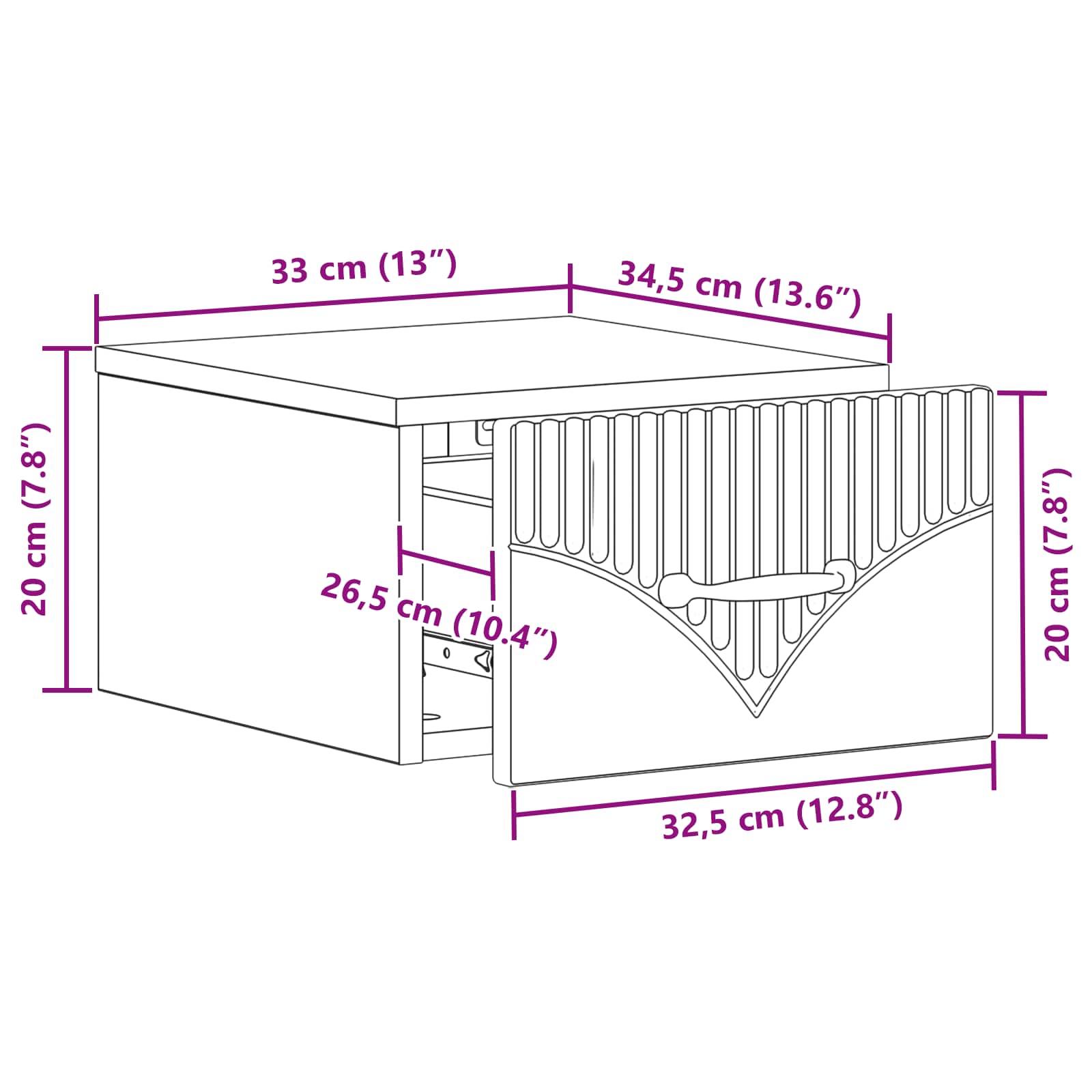 Mesita de Noche de Pared 2 pcs Brillante 34,5 x 33 x 20 cm