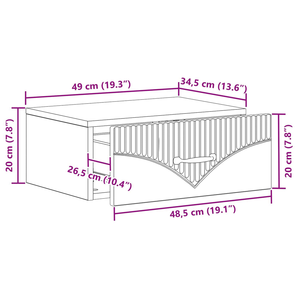 Mesita de Noche de Pared 2 pcs Brillante 49 x 34,5 x 20 cm