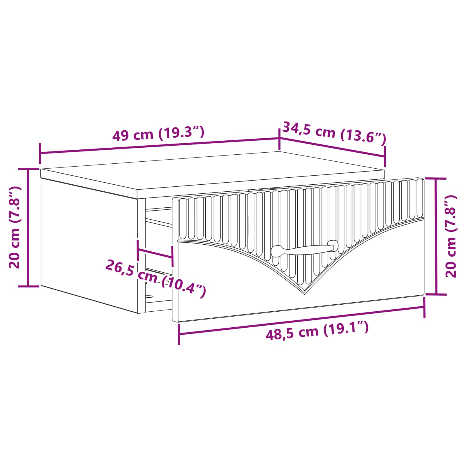 Mesita de Noche de Pared 2 pcs Brillante 49 x 34,5 x 20 cm