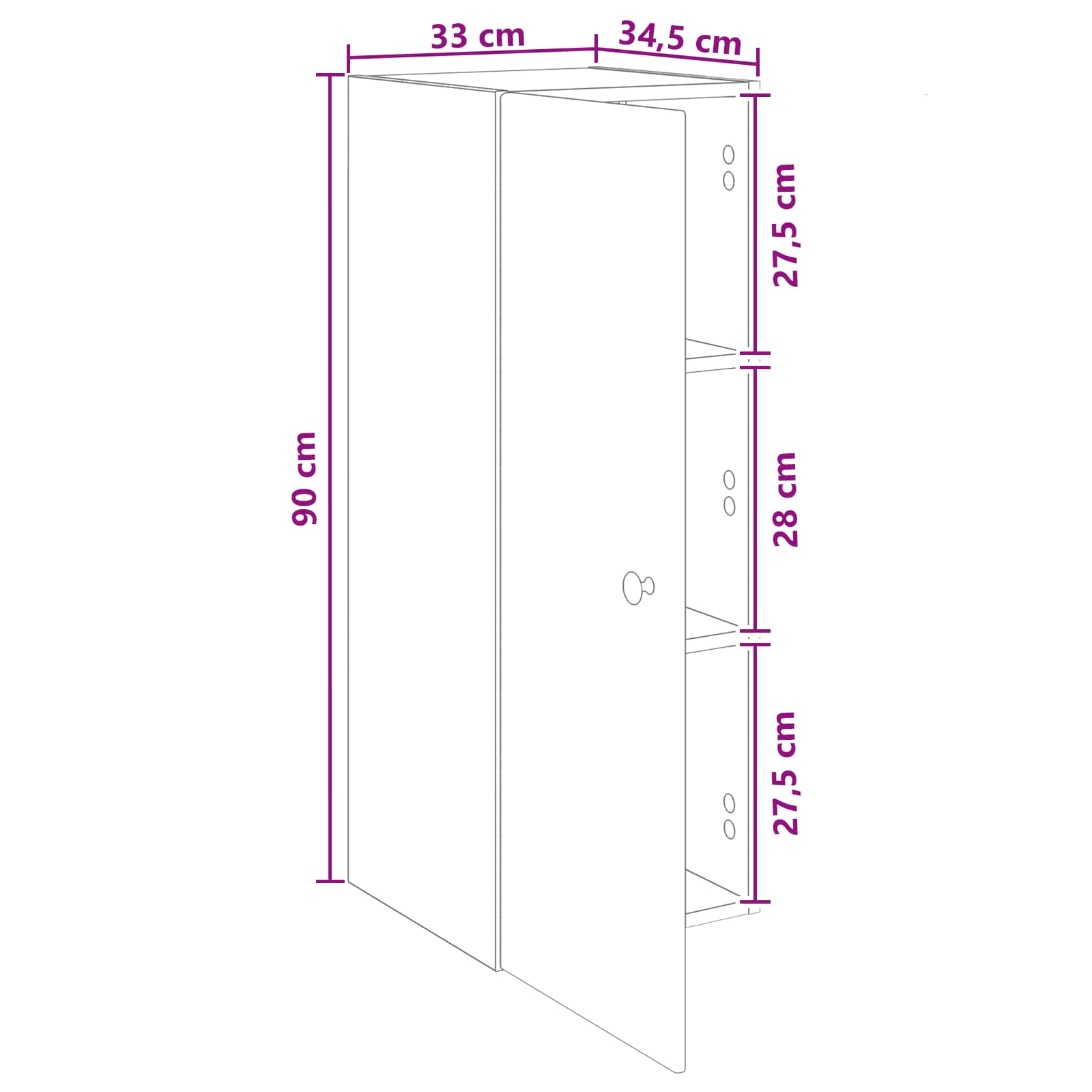 Armario de pared Blanco Brillante 33 x 34,5 x 90 cm