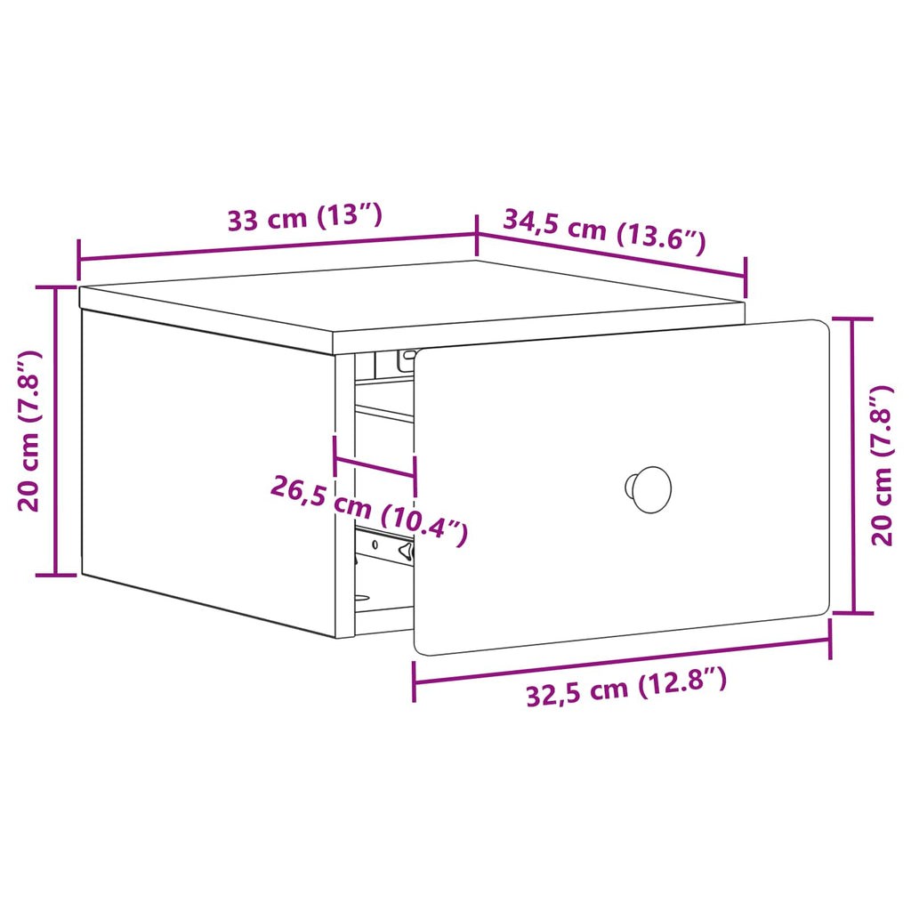 Mesita de Noche de Pared 2 pcs Brillante 34,5 x 33 x 20 cm