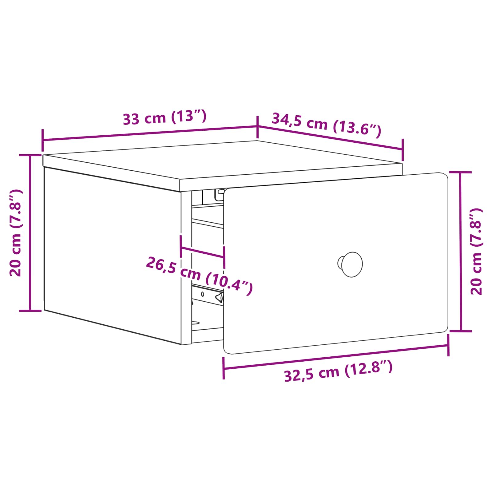 Mesita de Noche de Pared 2 pcs Brillante 34,5 x 33 x 20 cm