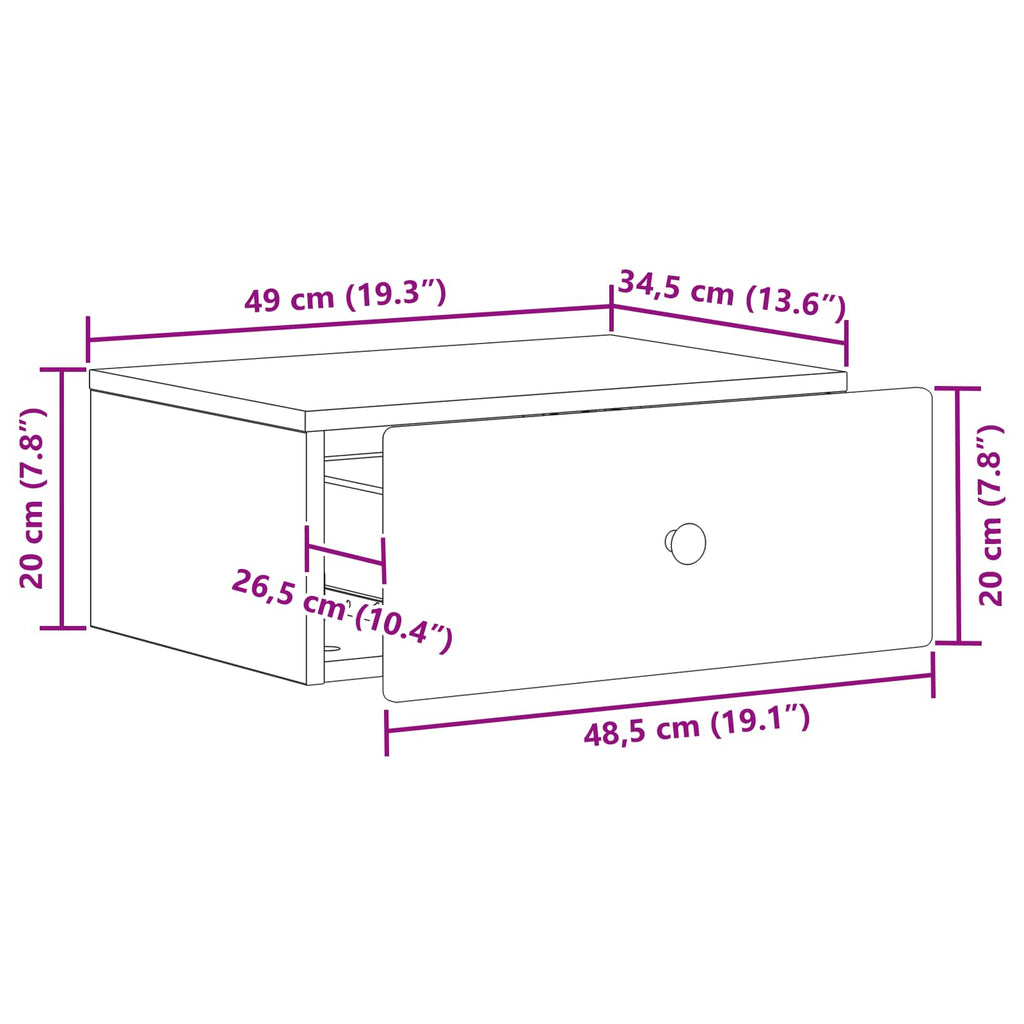 Mesita de Noche de Pared 2 pcs Brillante 49 x 34,5 x 20 cm
