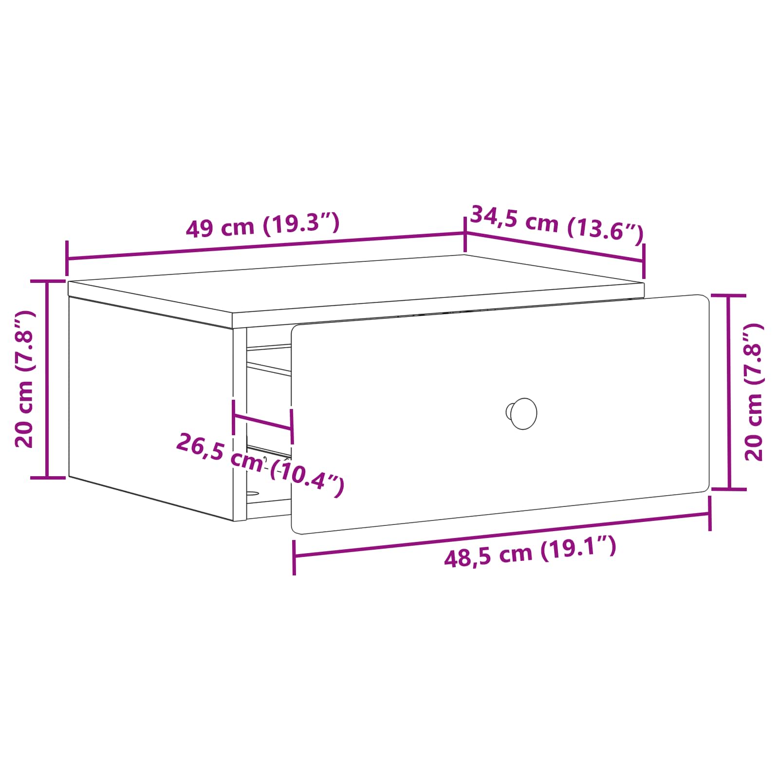 Mesita de Noche de Pared 2 pcs Brillante 49 x 34,5 x 20 cm