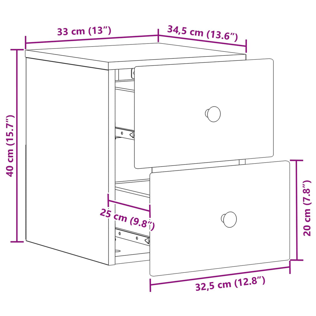 Mesita de Noche de Pared 2 pcs Brillante 34,5 x 33 x 40 cm