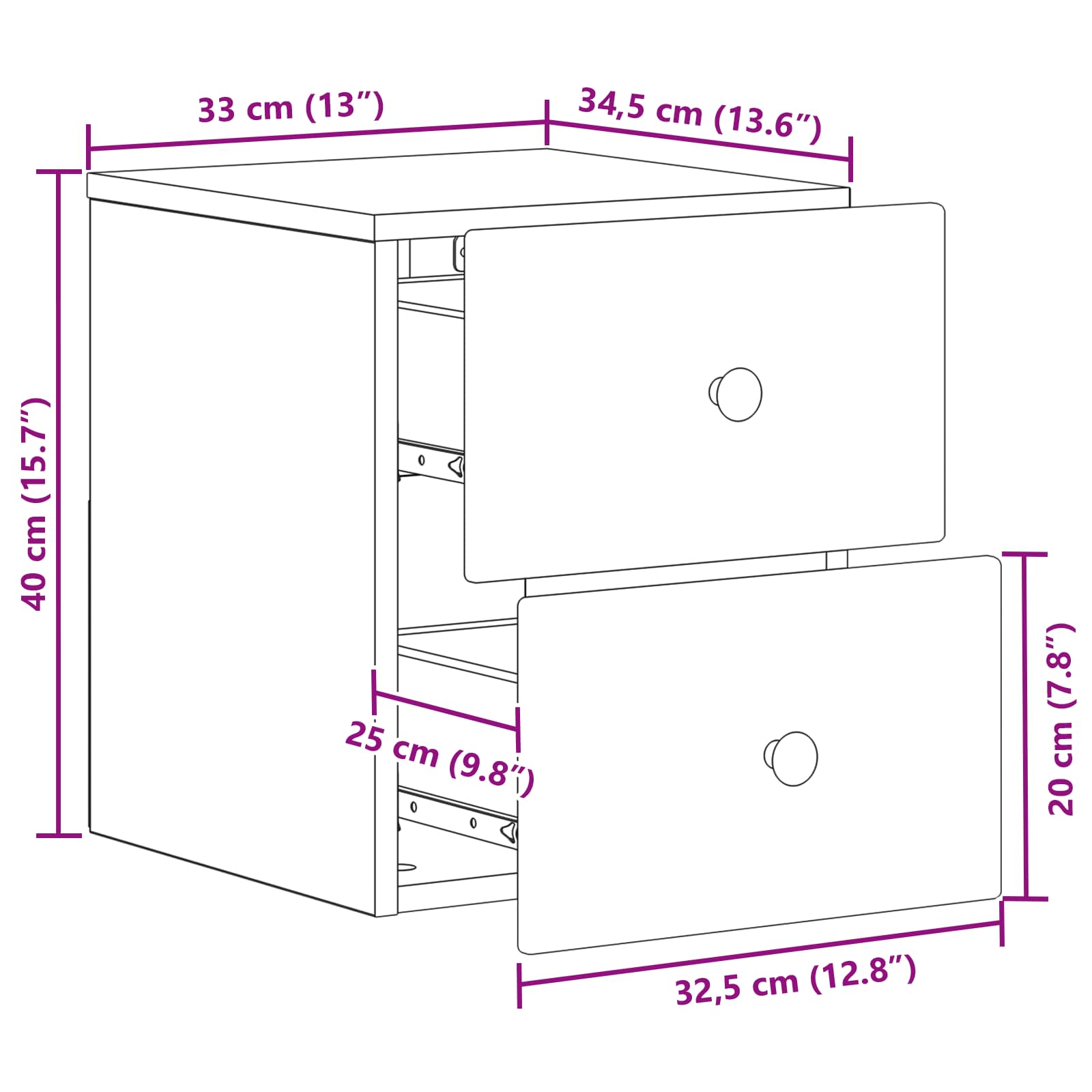 Mesita de Noche de Pared 2 pcs Brillante 34,5 x 33 x 40 cm