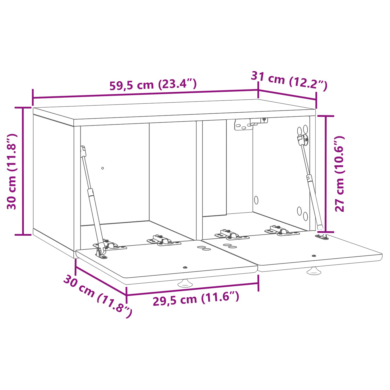 Mueble de TV de pared 59,5 x 31 x 30 cm Blanco Brillante
