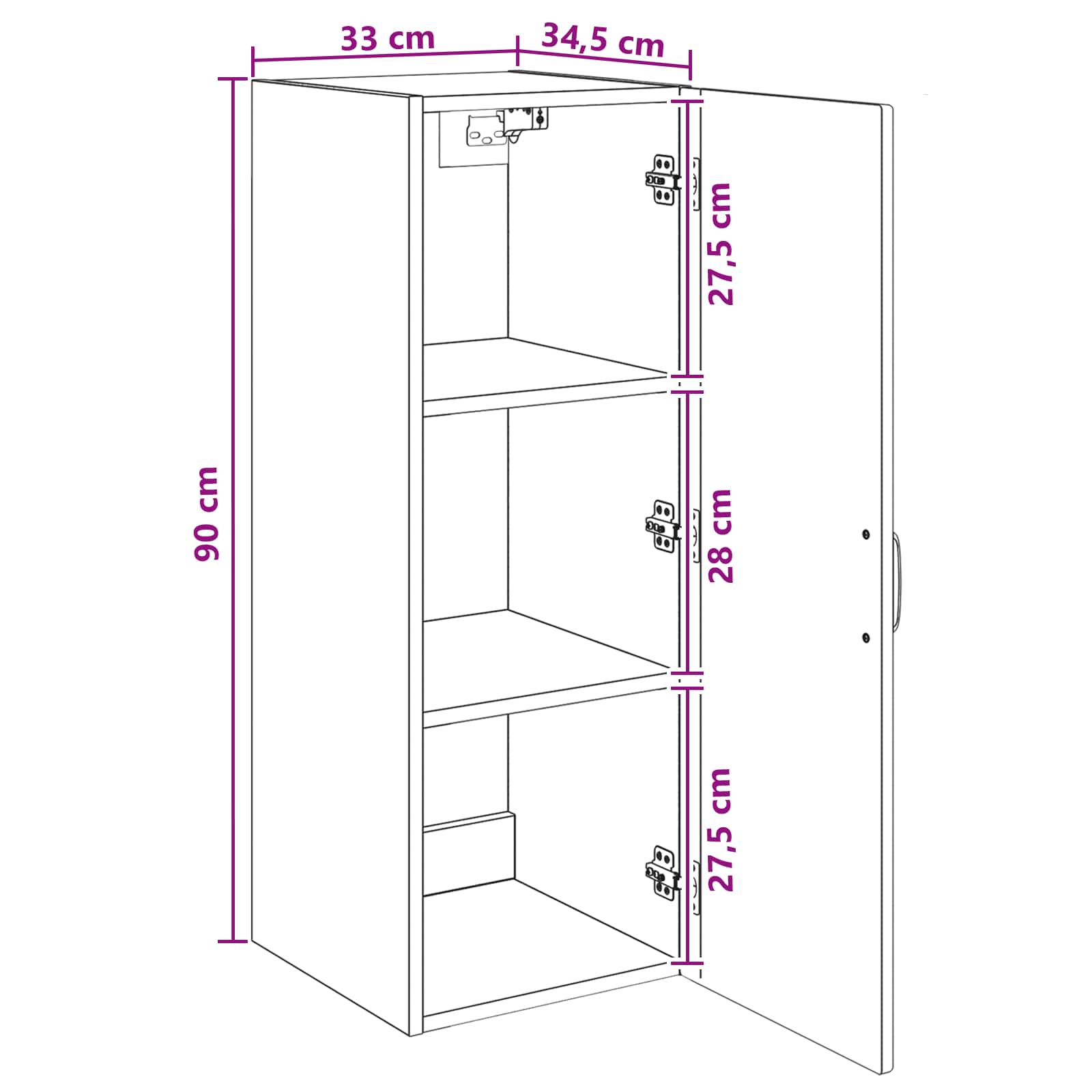 Armario de pared Blanco Brillante 33 x 34,5 x 90 cm