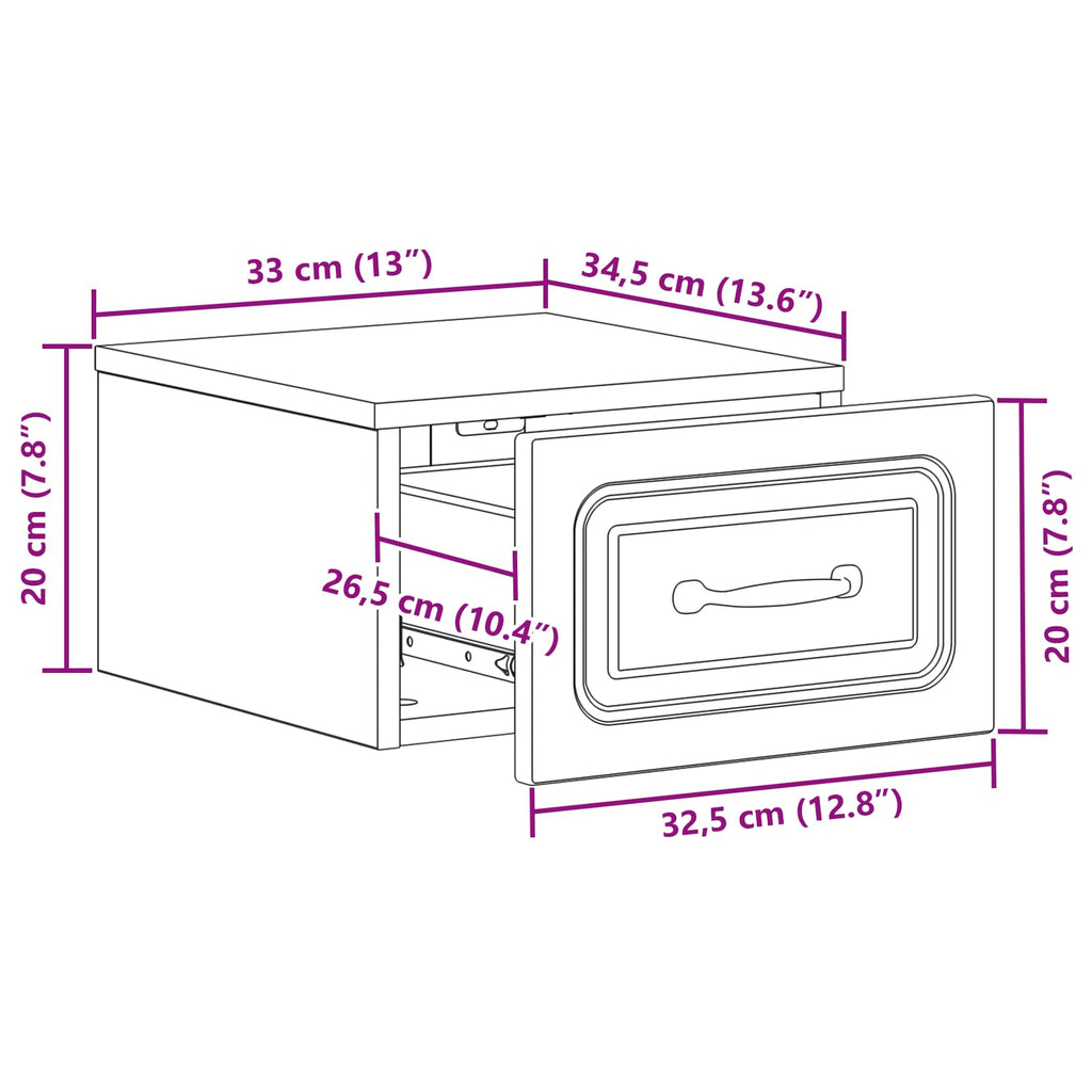 Mesita de Noche de Pared 2 pcs Brillante 34,5 x 33 x 20 cm