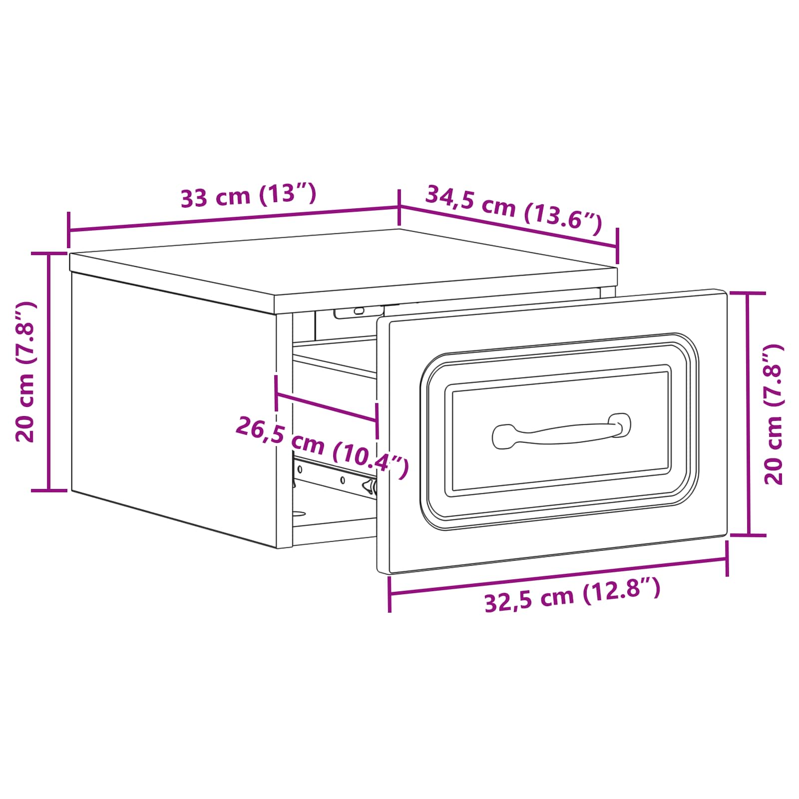 Mesita de Noche de Pared 2 pcs Brillante 34,5 x 33 x 20 cm