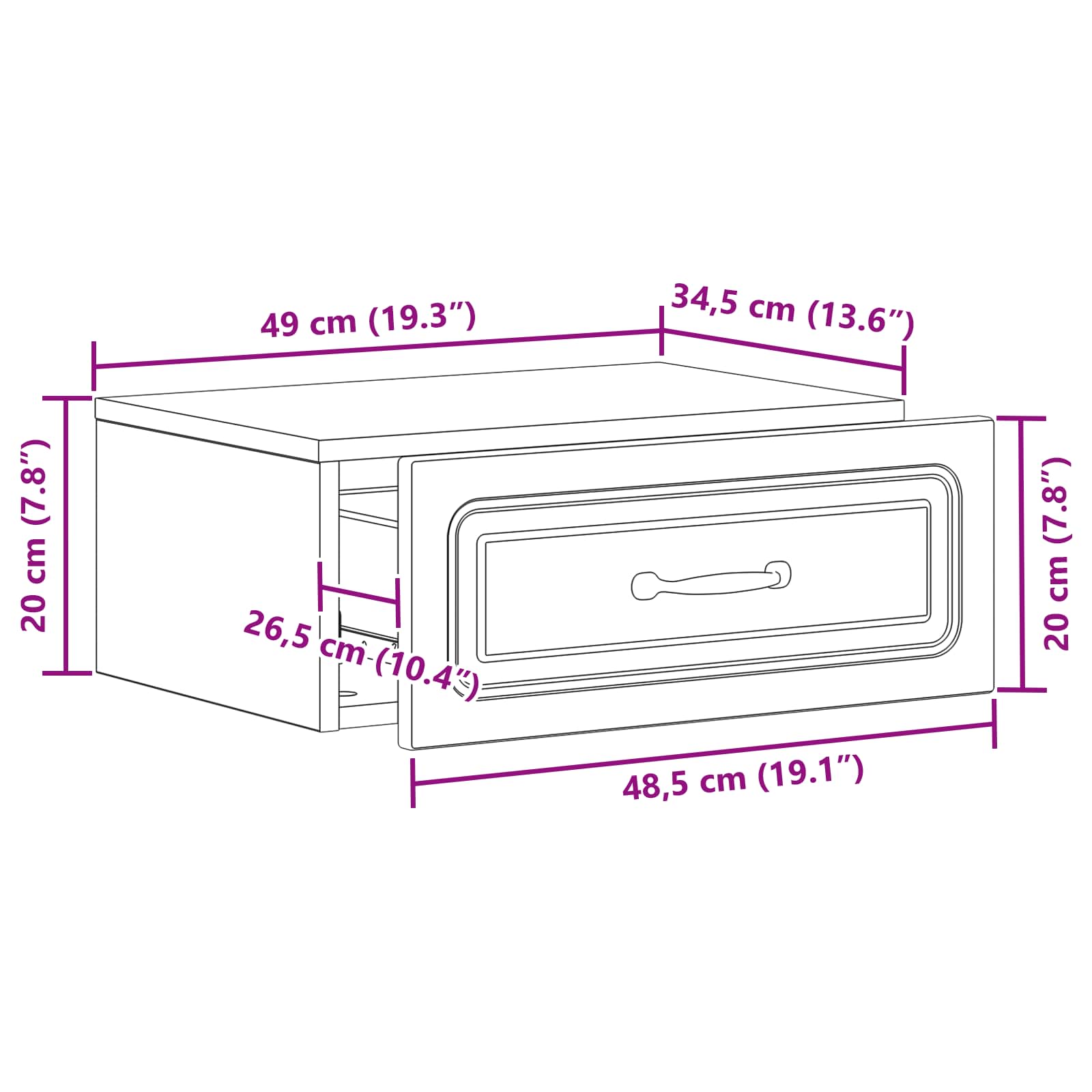 Mesita de Noche de Pared 2 pcs Brillante 49 x 34,5 x 20 cm