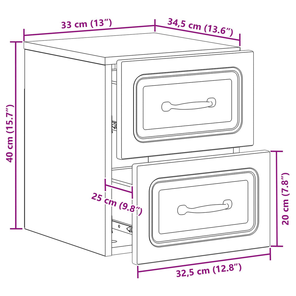 Mesita de Noche de Pared 2 pcs Brillante 34,5 x 33 x 40 cm