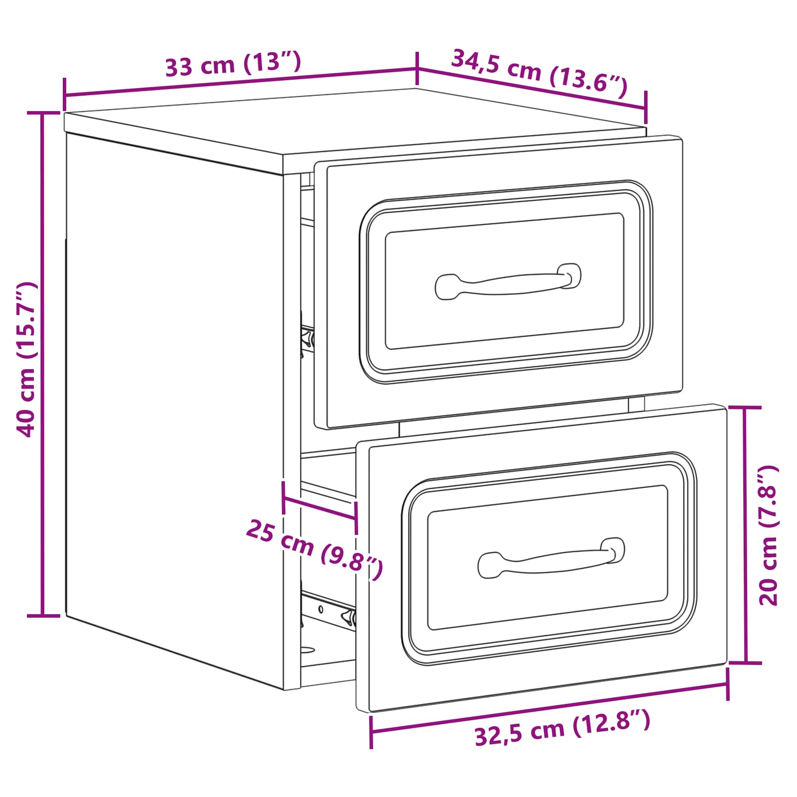 Mesita de Noche de Pared 2 pcs Brillante 34,5 x 33 x 40 cm