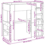 Estructura de litera con escritorio 100 x 200 cm