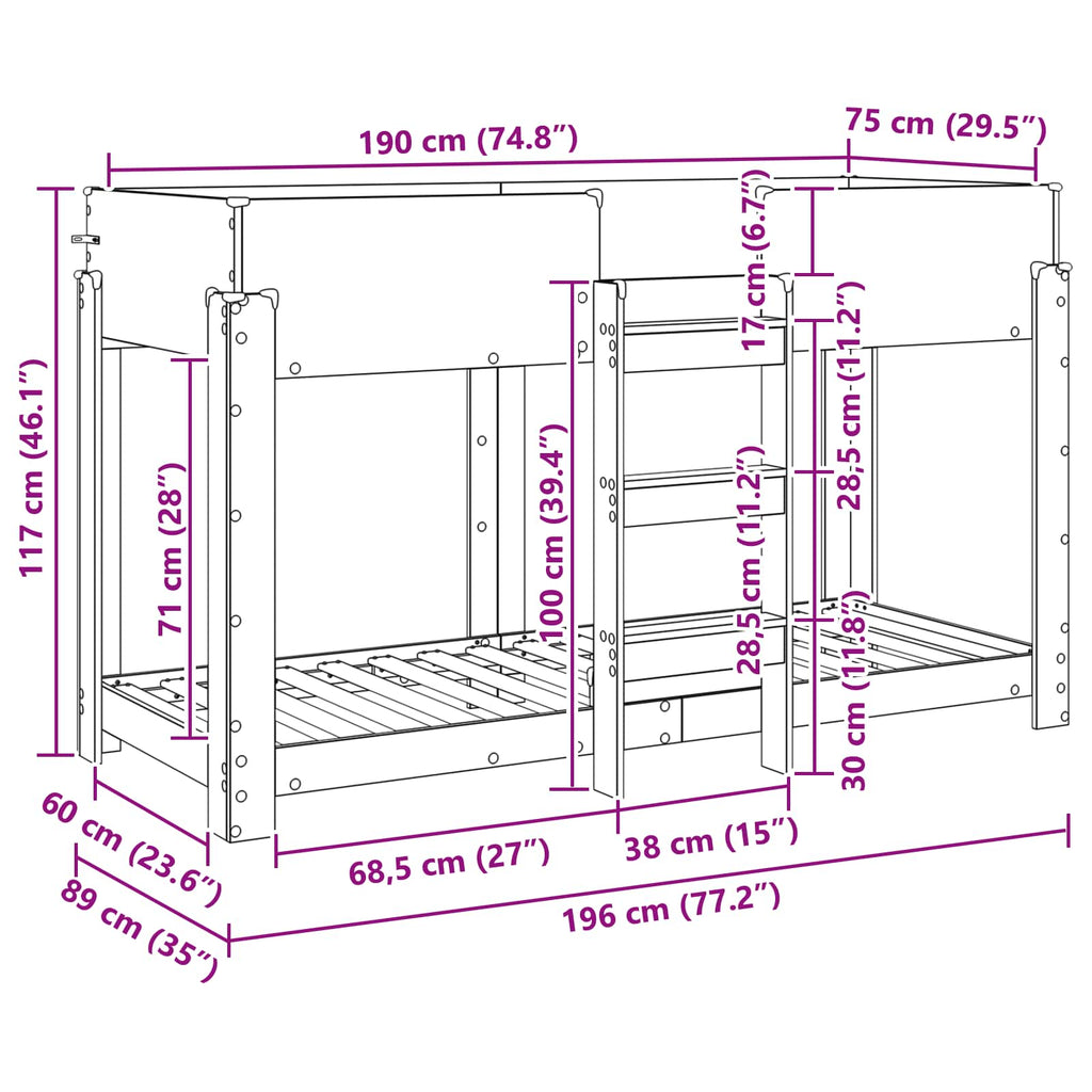 Cama Litera para Niños 75 x 190 cm Madera de ingeniería