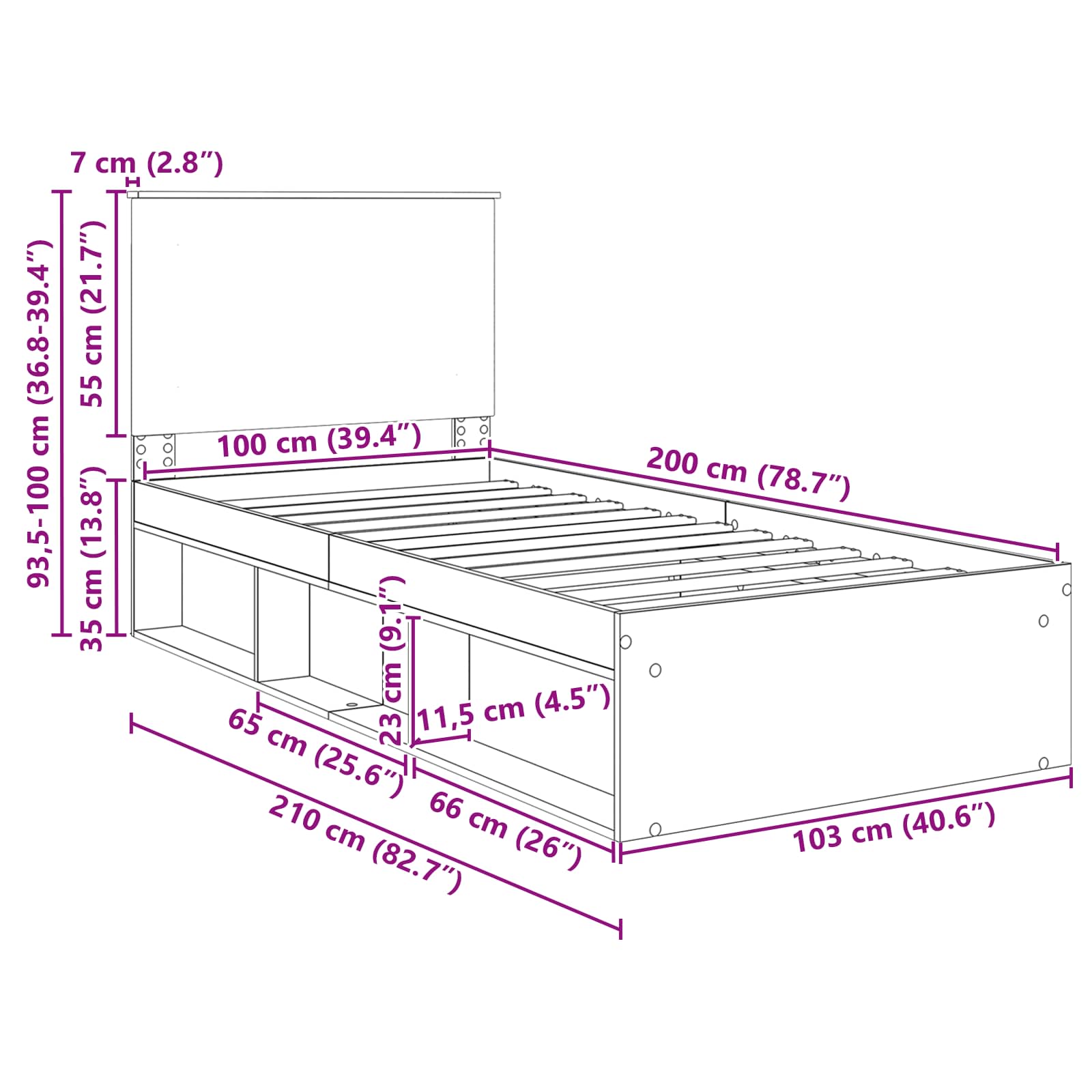 Estructura de cama 100 x 200 cm Madera de pino macizo