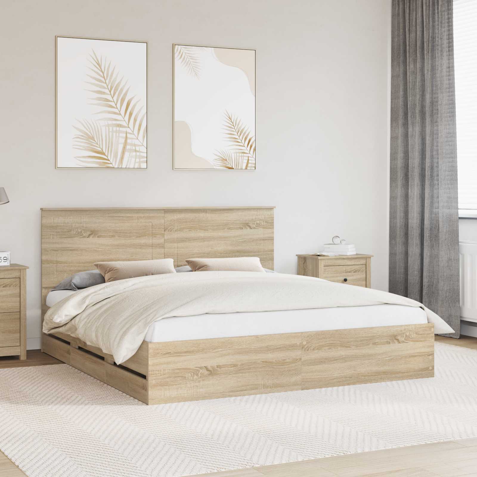 Estrutura de Cama Cinzento Sonoma 100 x 200 cm Madeira Composta