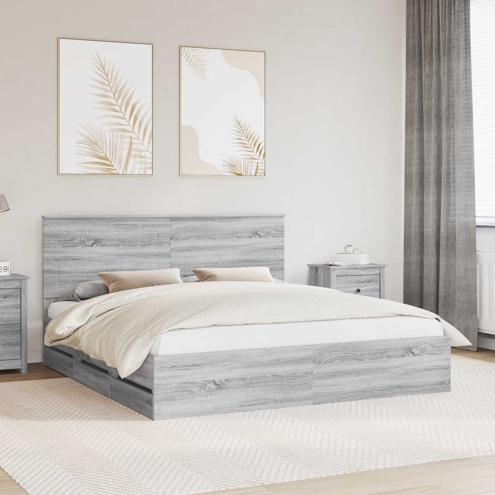 Estrutura de Cama Cinzento Sonoma 100 x 200 cm Madeira Composta