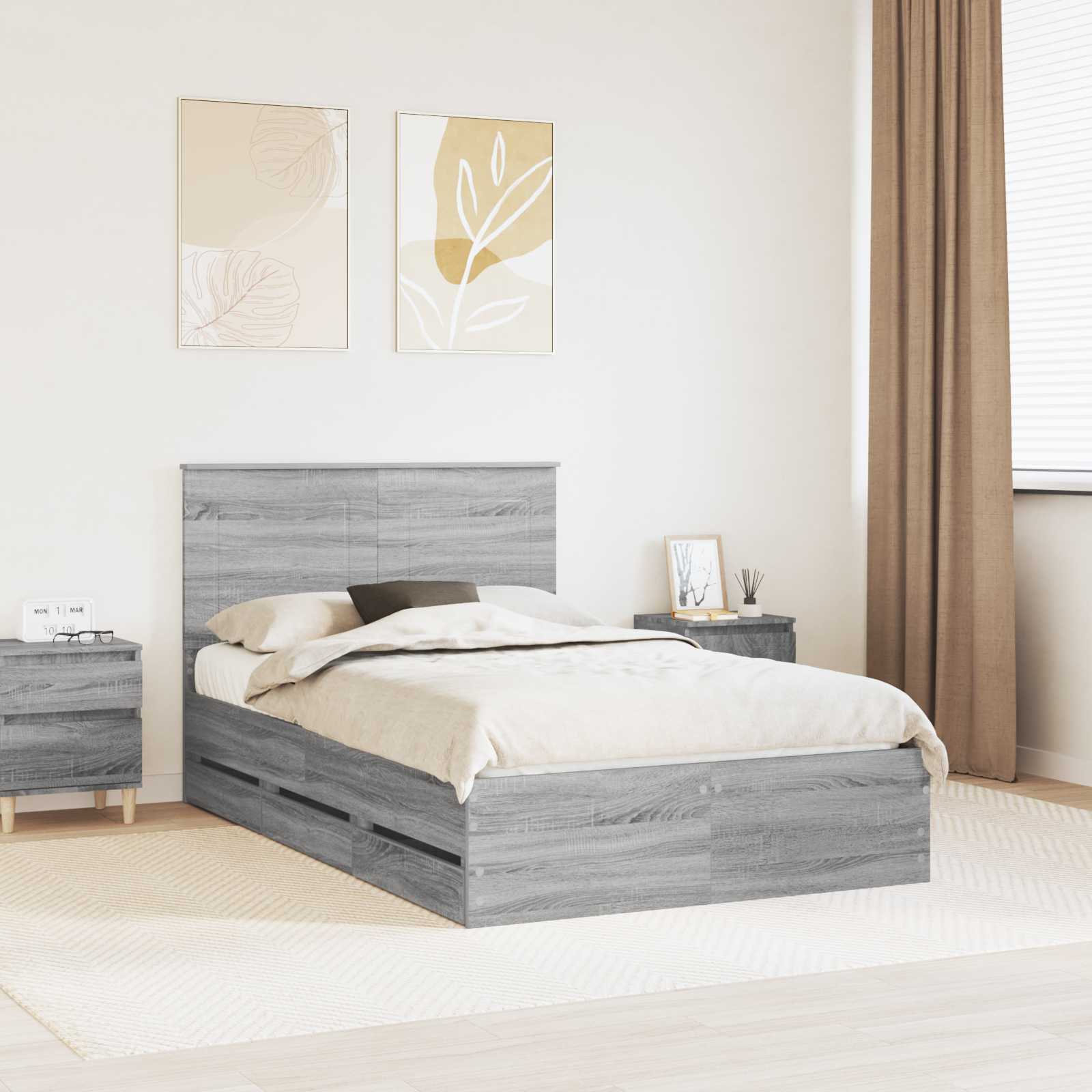 Estrutura de Cama Cinzento Sonoma 100 x 200 cm Madeira Composta