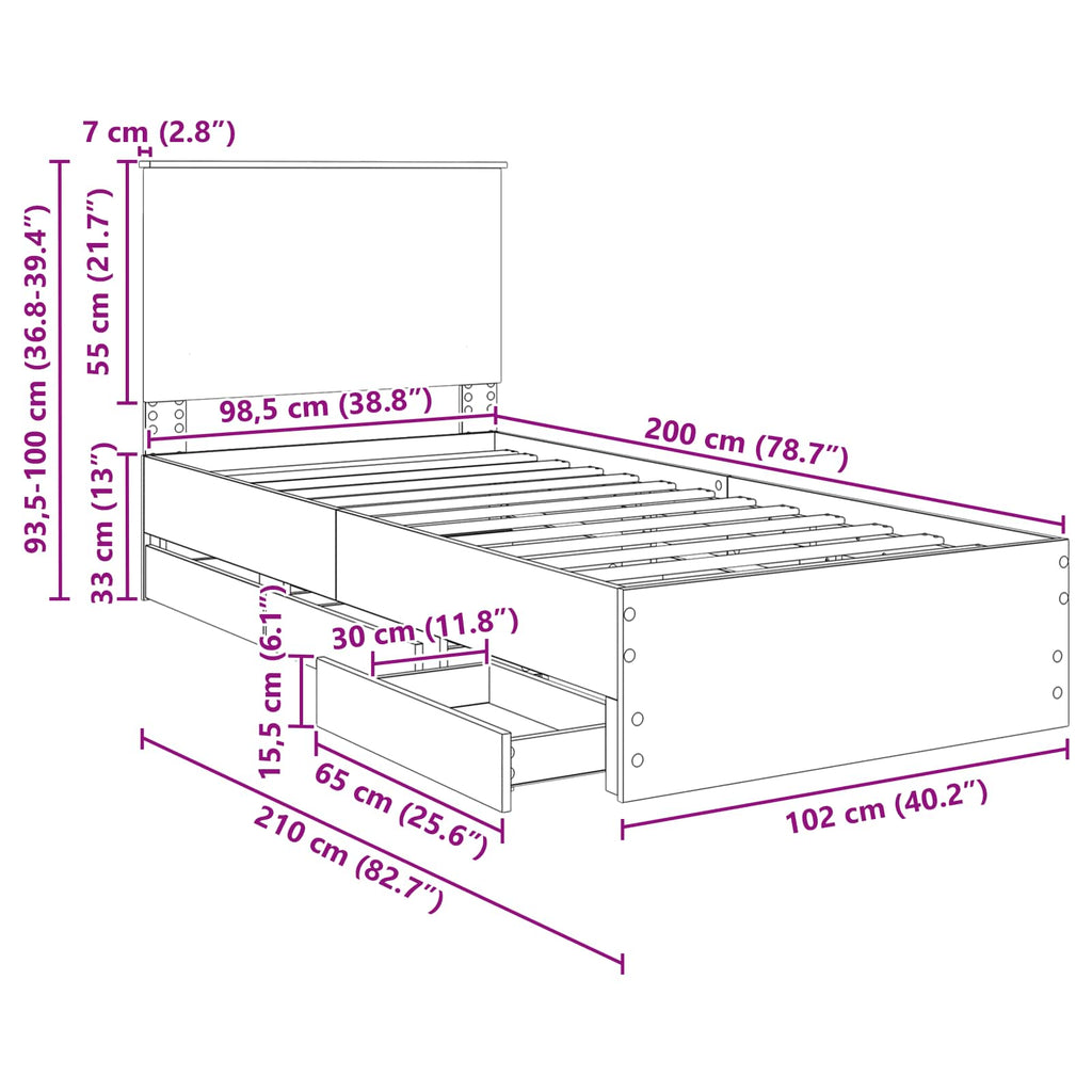 Estructura de cama con cajón 100 x 200 cm Madera Ingenieril