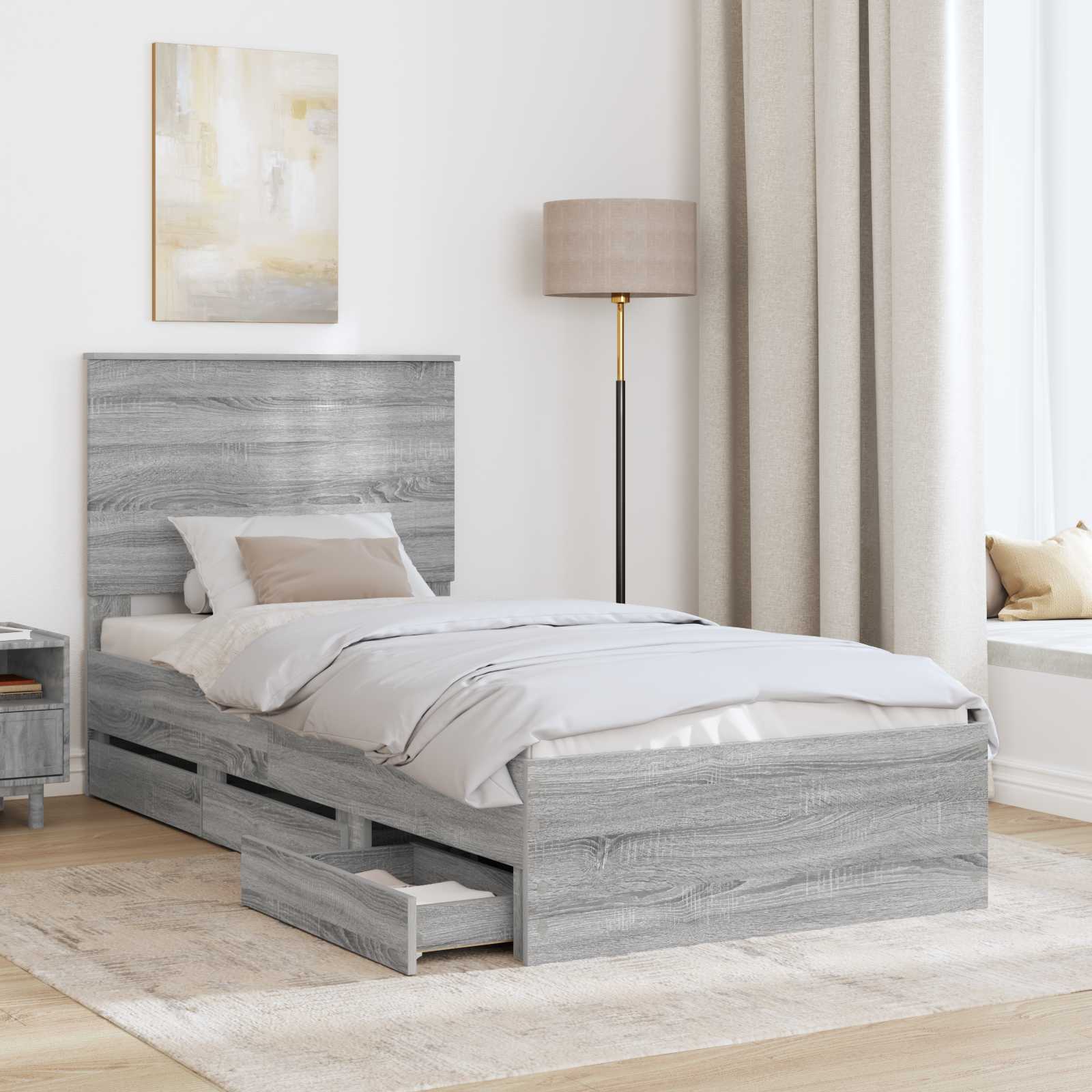 Estructura de cama Gris Sonoma 100 x 200 cm Madera Ingenieril
