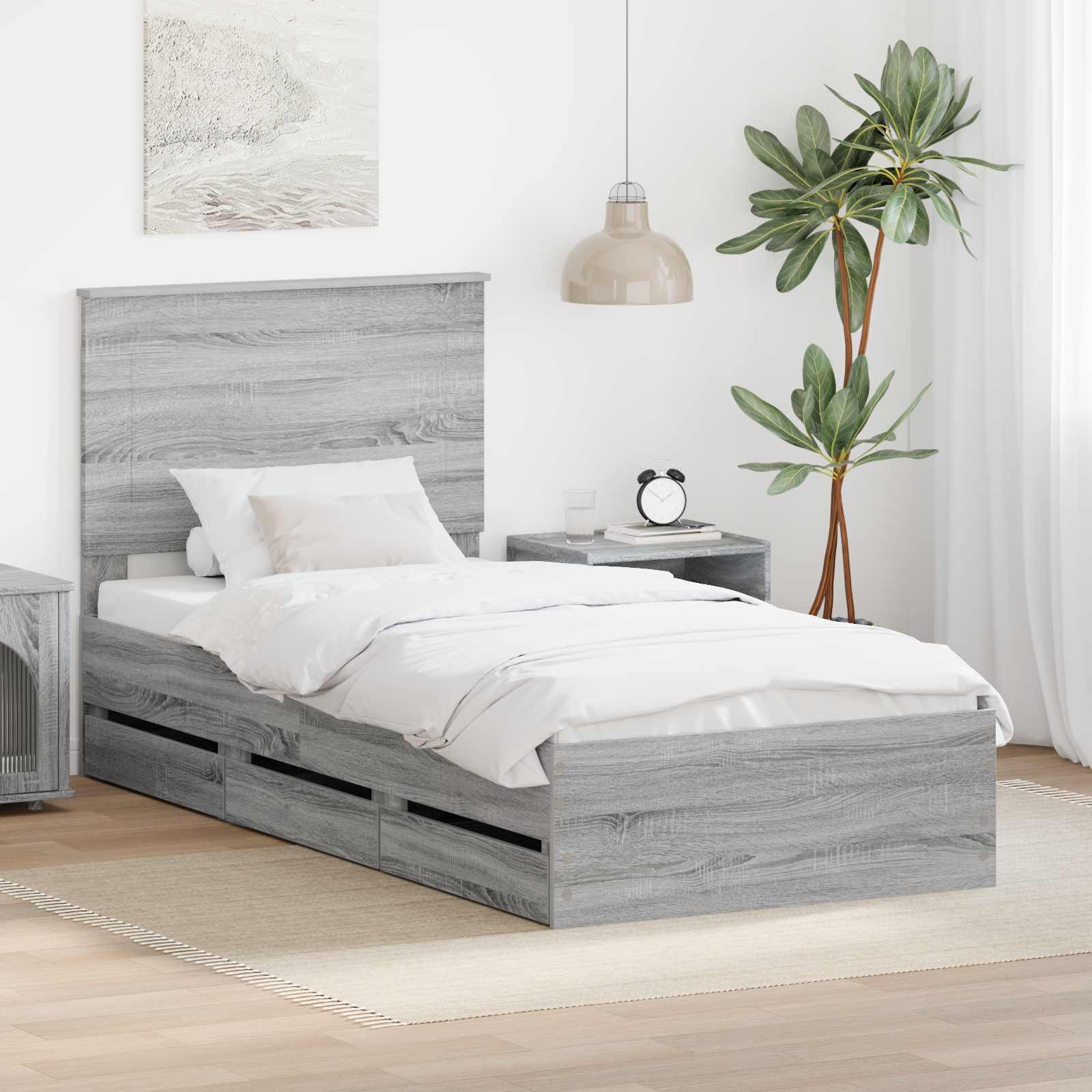 Estrutura de Cama Cinzento Sonoma 100 x 200 cm Madeira Composta