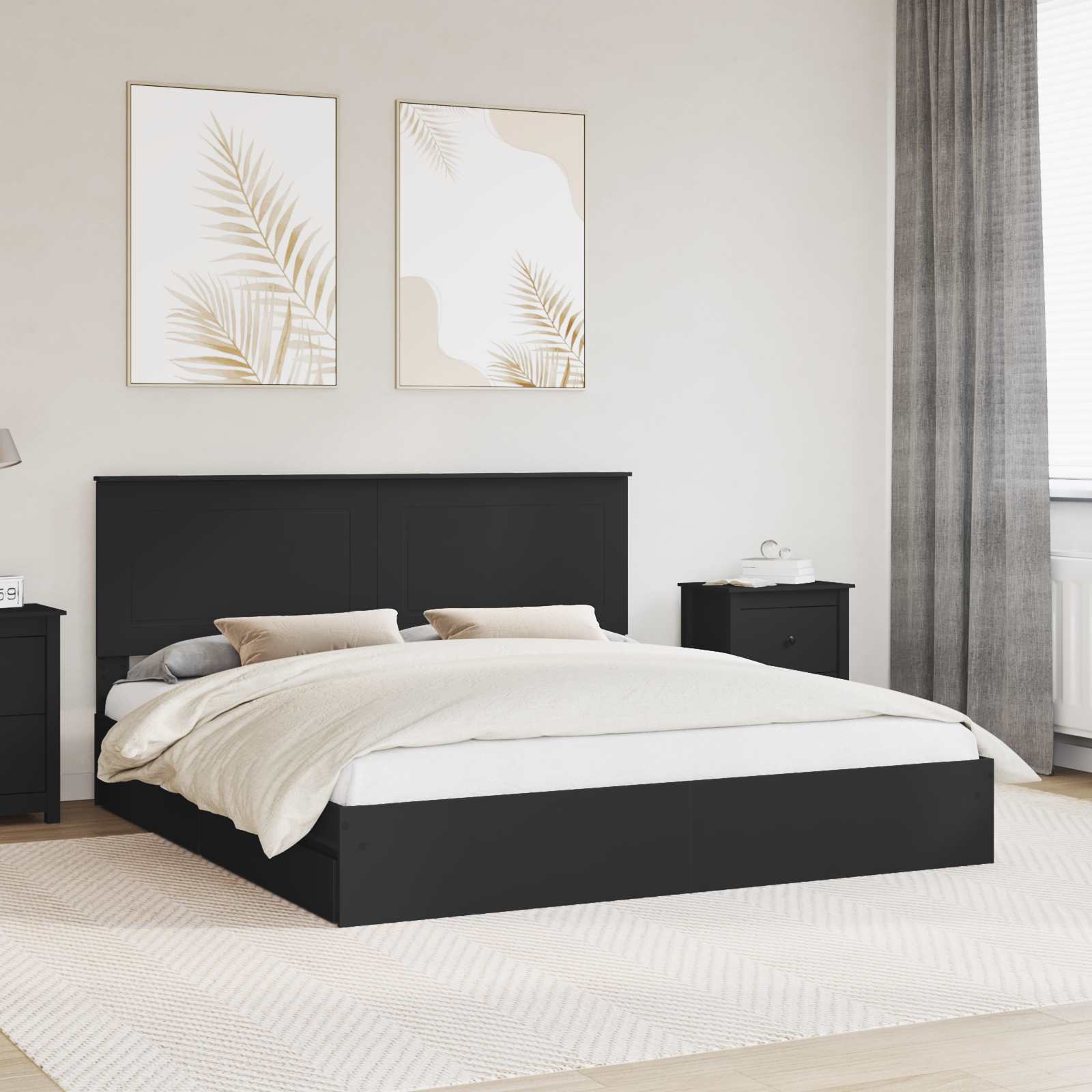 Cama con almacenamiento Negro 200 x 200 cm Madera de ingeniería