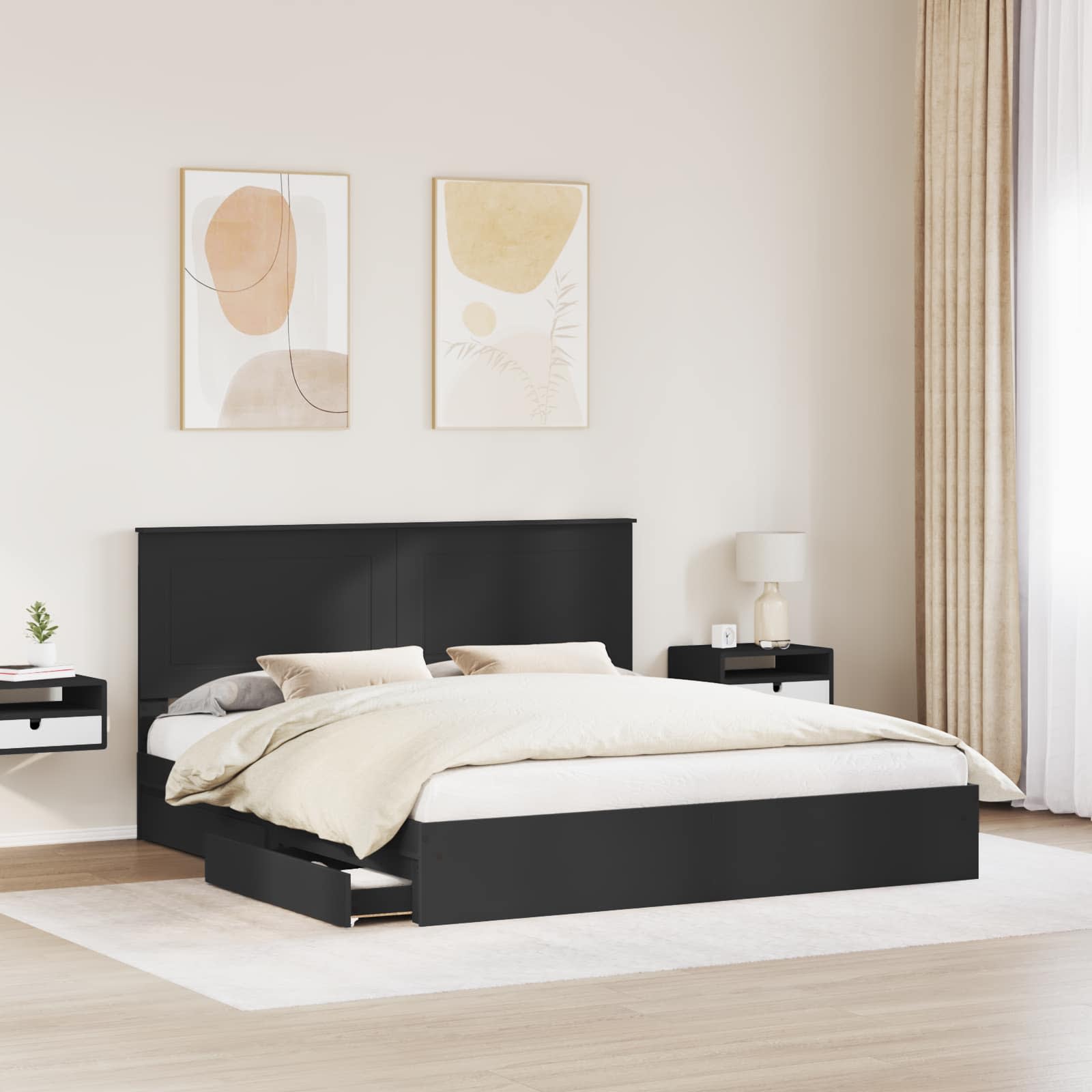 Cama con almacenamiento Negro 200 x 200 cm Madera de ingeniería