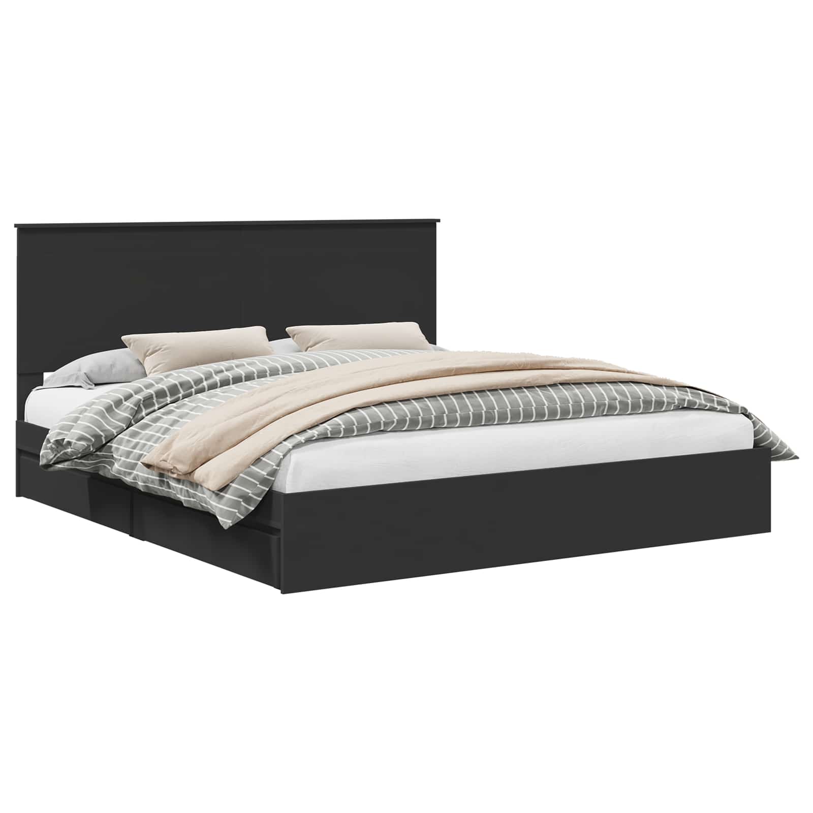 Cama con almacenamiento Negro 200 x 200 cm Madera de ingeniería