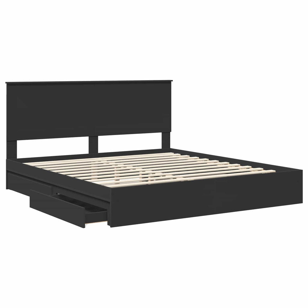 Cama con almacenamiento Negro 200 x 200 cm Madera de ingeniería