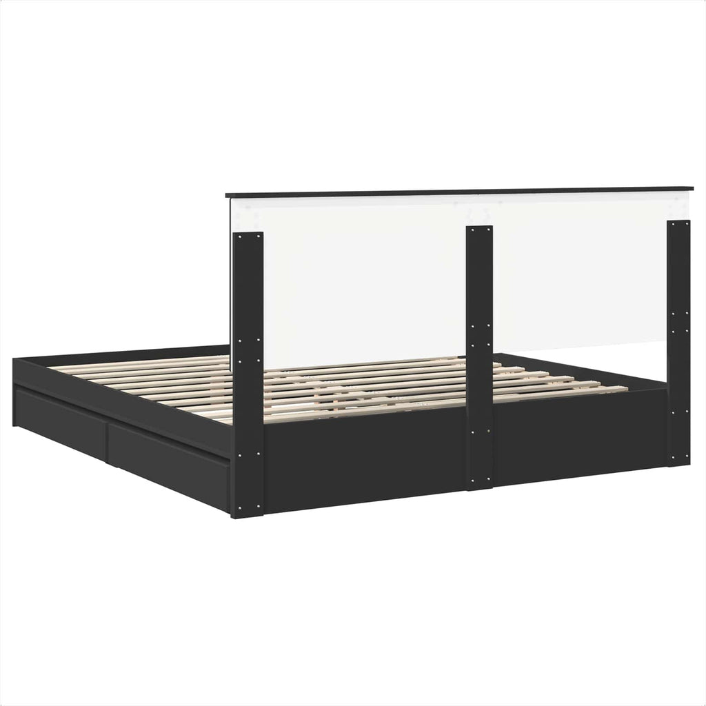 Cama con almacenamiento Negro 200 x 200 cm Madera de ingeniería