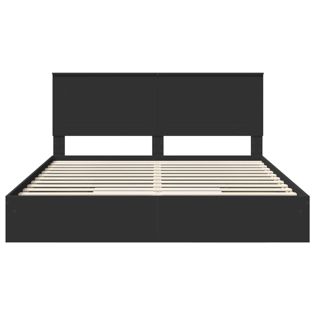 Cama con almacenamiento Negro 200 x 200 cm Madera de ingeniería