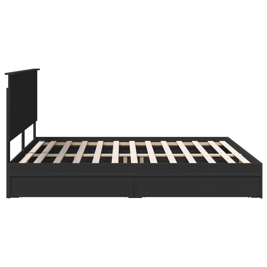 Cama con almacenamiento Negro 200 x 200 cm Madera de ingeniería