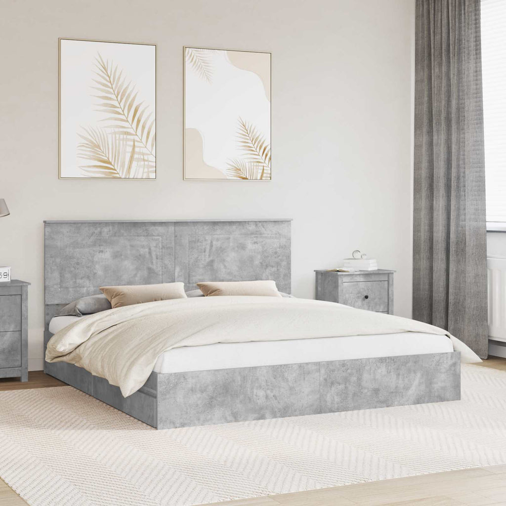 Cama con almacenamiento con cabecera Gris Concreto 200 x 200 cm