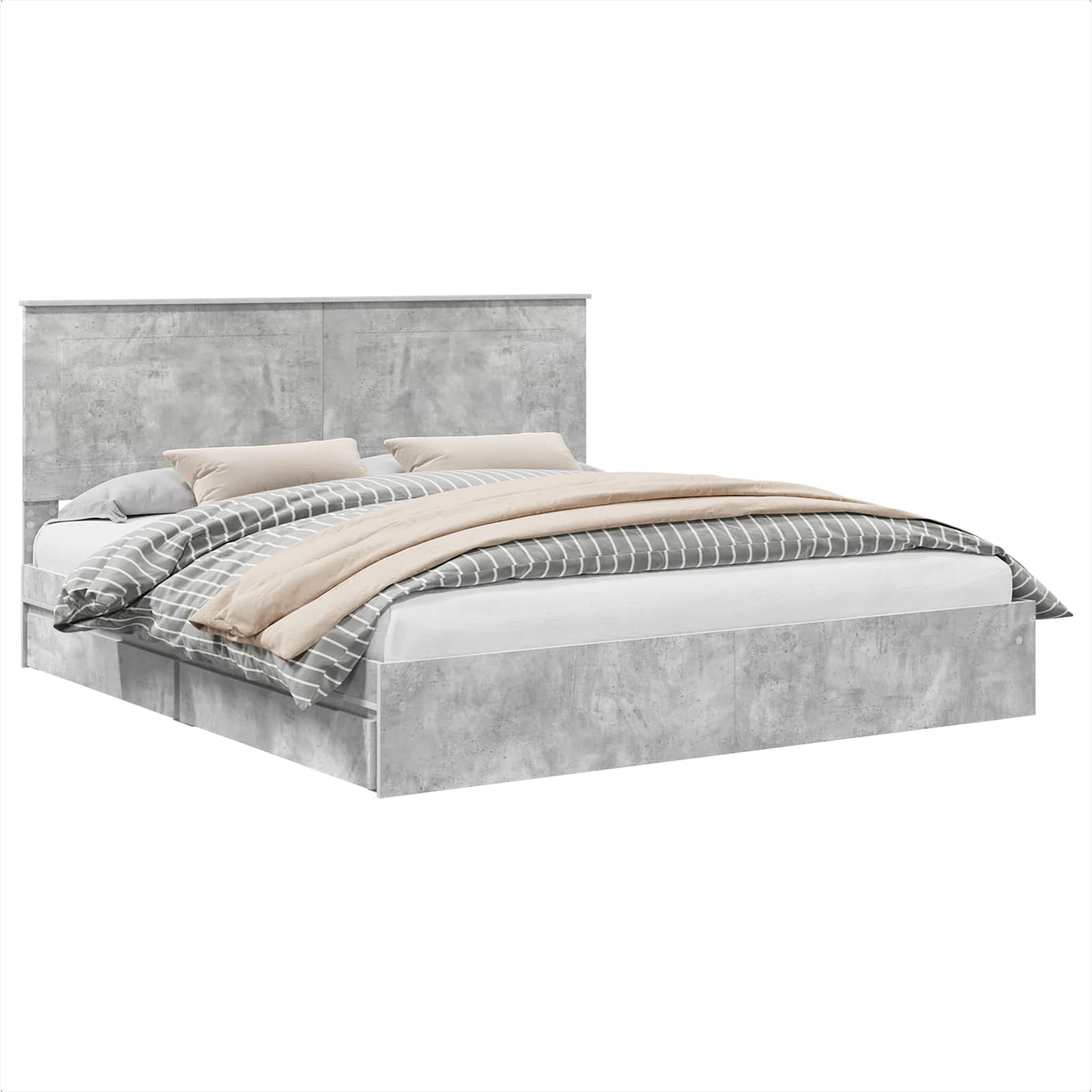 Cama con almacenamiento con cabecera Gris Concreto 200 x 200 cm