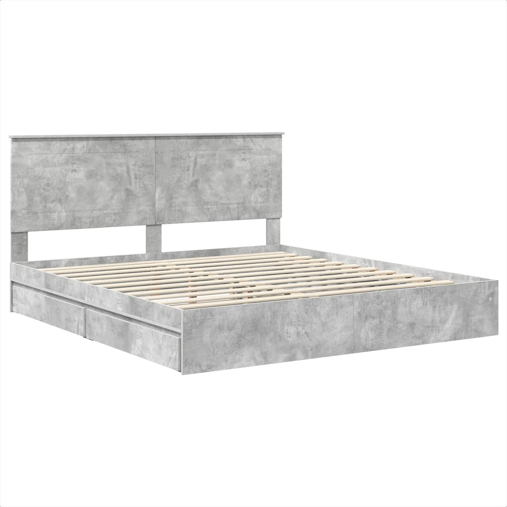 Cama con almacenamiento con cabecera Gris Concreto 200 x 200 cm