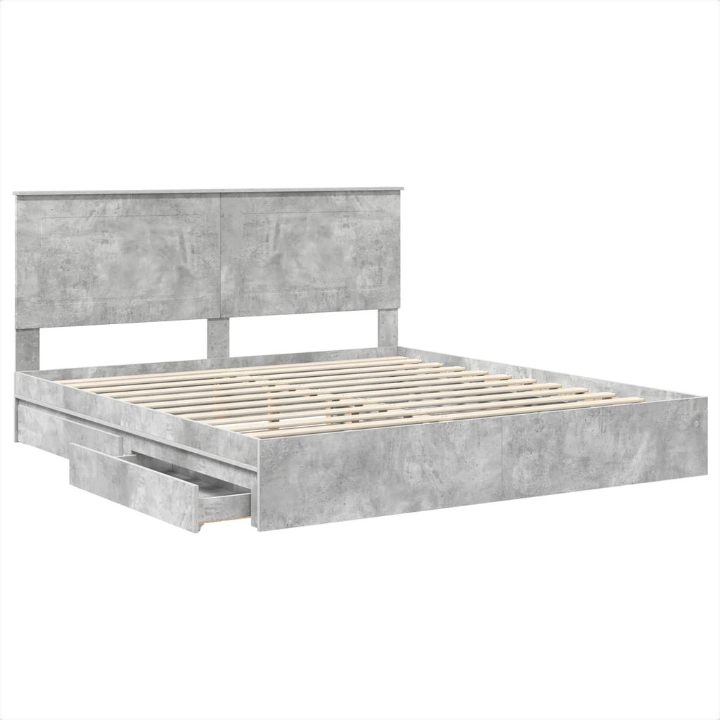 Cama con almacenamiento con cabecera Gris Concreto 200 x 200 cm