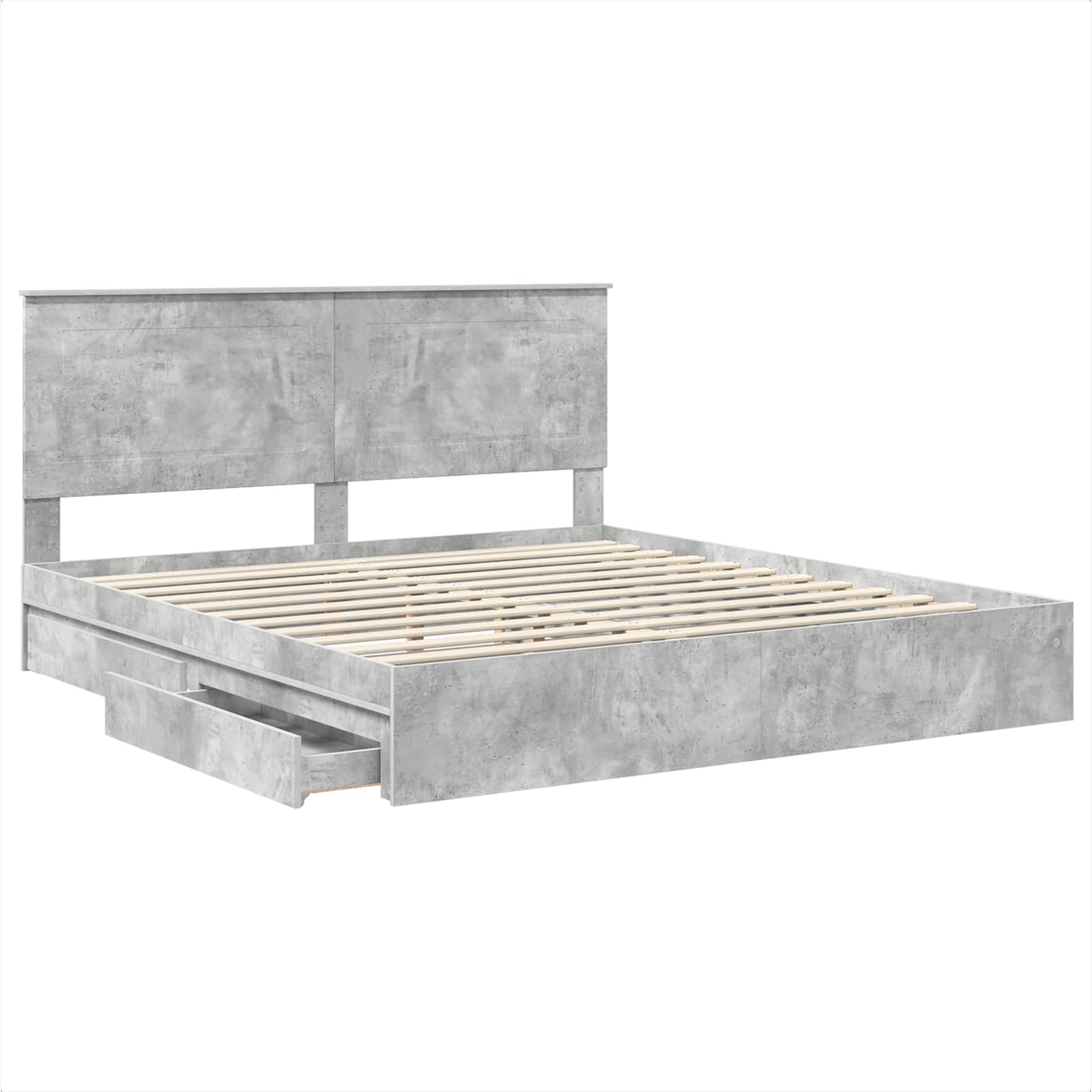 Cama con almacenamiento con cabecera Gris Concreto 200 x 200 cm