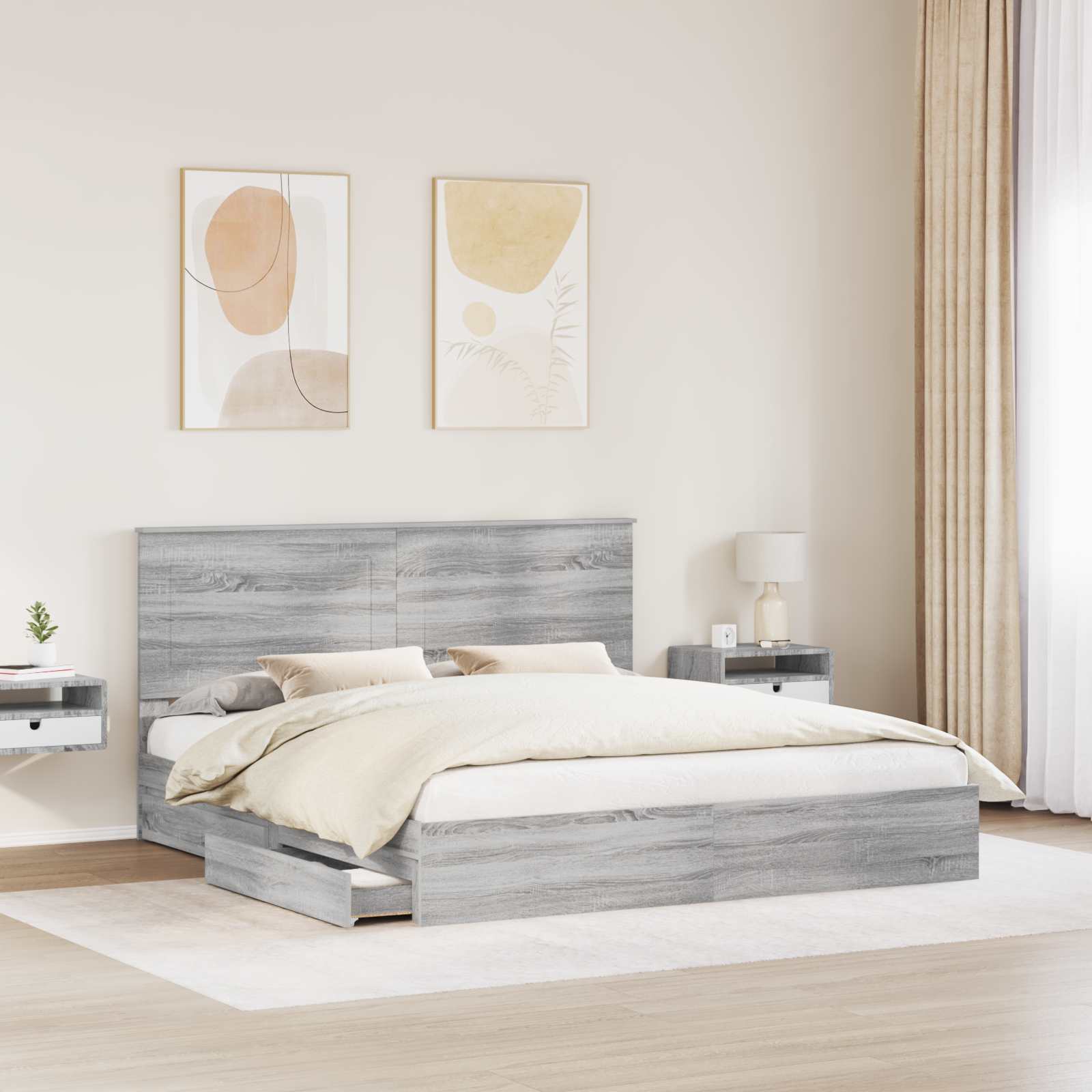 Cama con almacenamiento con cabecera Gris Sonoma 200 x 200 cm
