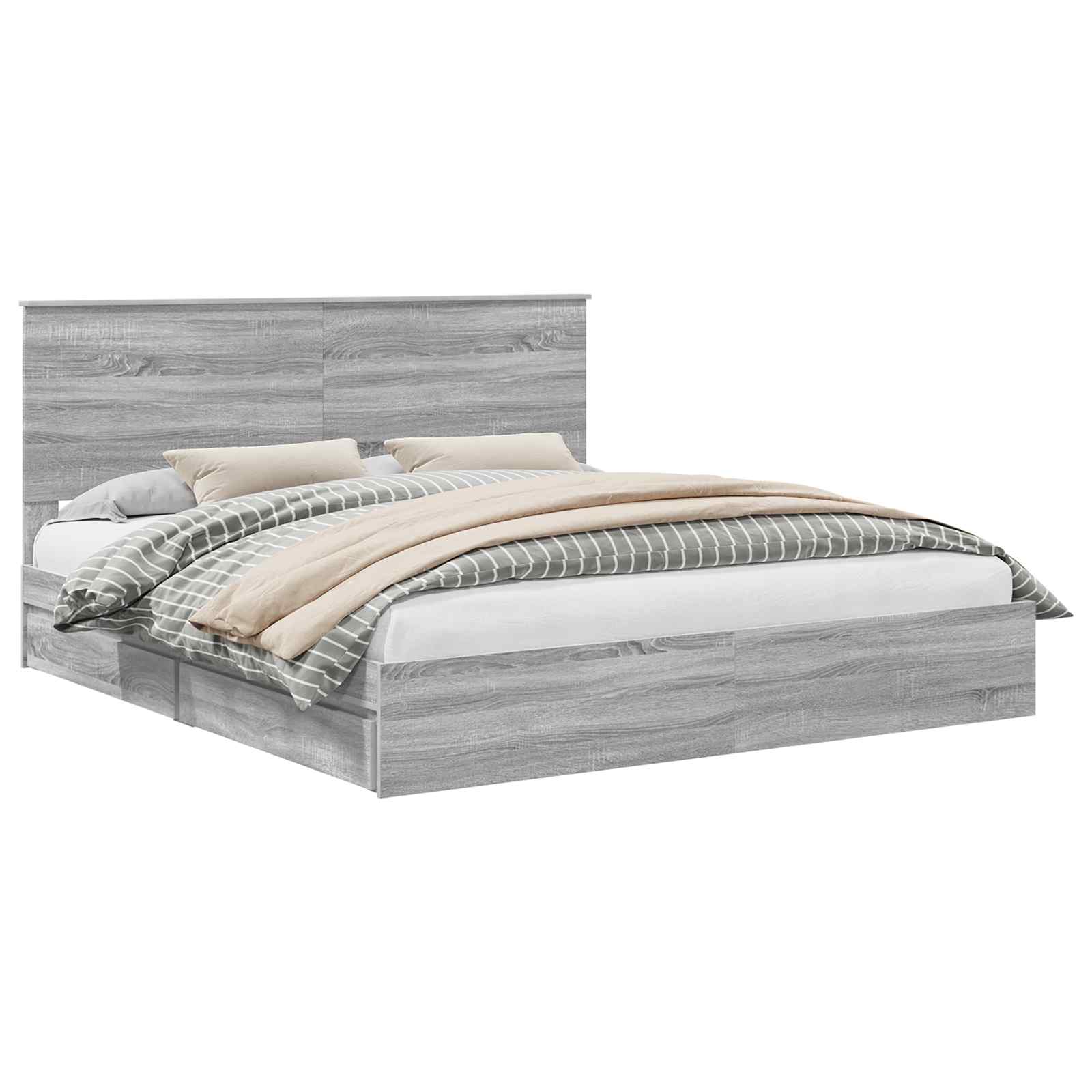 Cama con almacenamiento con cabecera Gris Sonoma 200 x 200 cm
