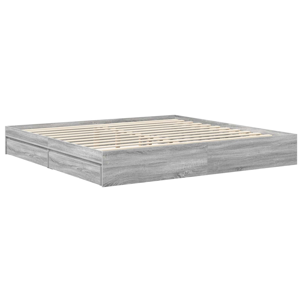 Cama con almacenamiento con cabecera Gris Sonoma 200 x 200 cm