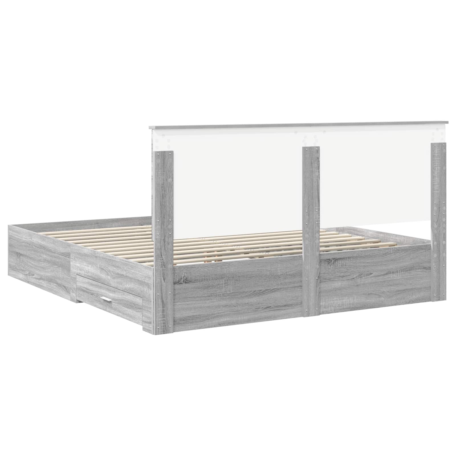 Cama con almacenamiento con cabecera Gris Sonoma 200 x 200 cm