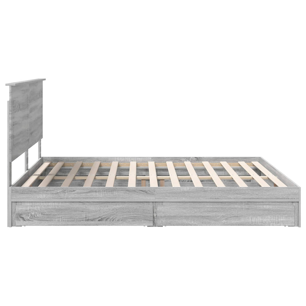 Cama con almacenamiento con cabecera Gris Sonoma 200 x 200 cm
