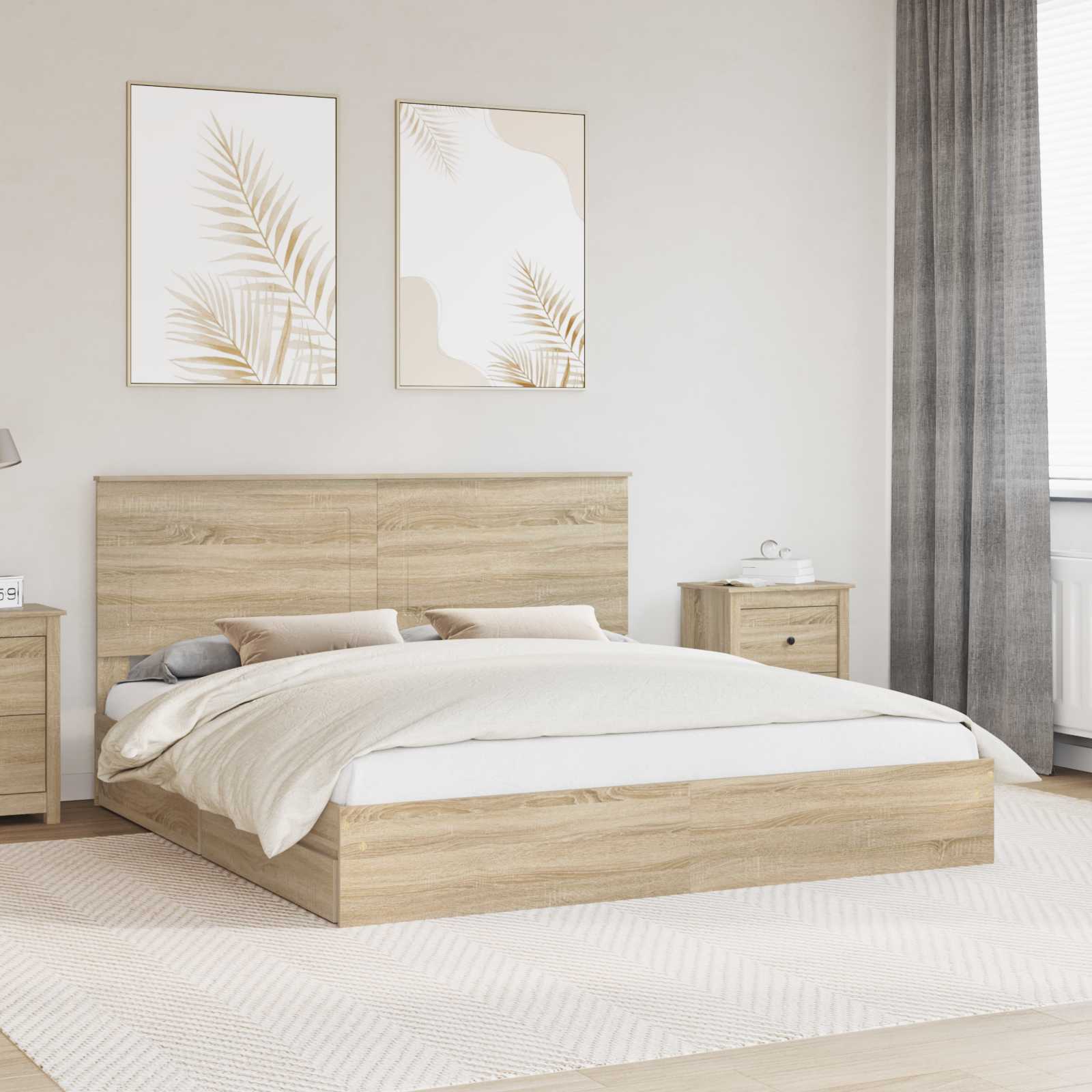 Cama con almacenamiento con cabecera Roble Sonoma 180 x 200 cm