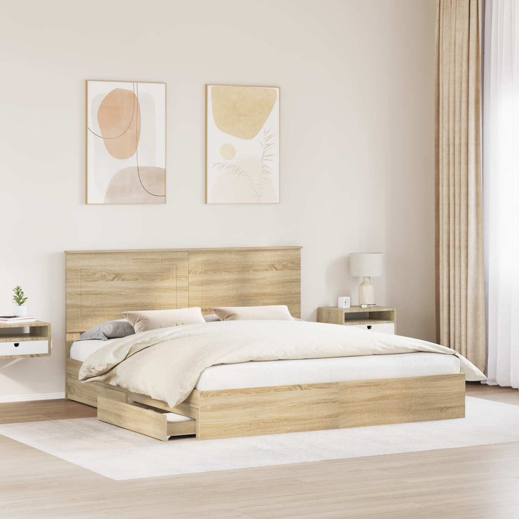 Cama con almacenamiento con cabecera Roble Sonoma 180 x 200 cm