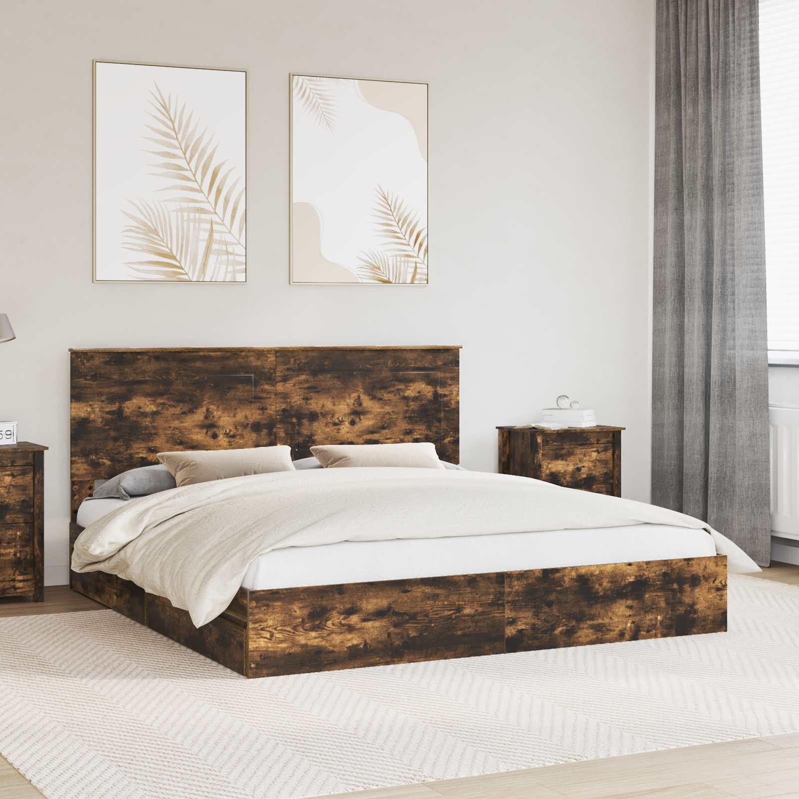 Cama con almacenamiento con cabecera Roble ahumado 180 x 200 cm