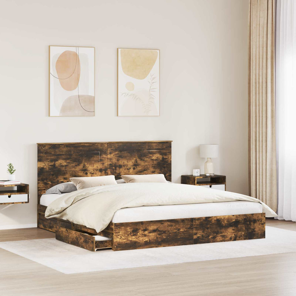 Cama con almacenamiento con cabecera Roble ahumado 180 x 200 cm