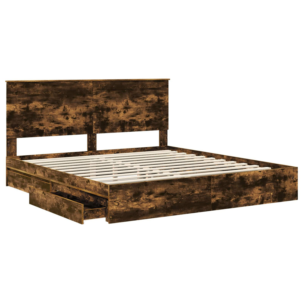 Cama con almacenamiento con cabecera Roble ahumado 180 x 200 cm